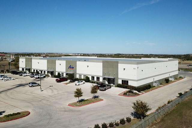 Aerial photo of Action Gypsum Supply warehouse at their Hutto location in Texas